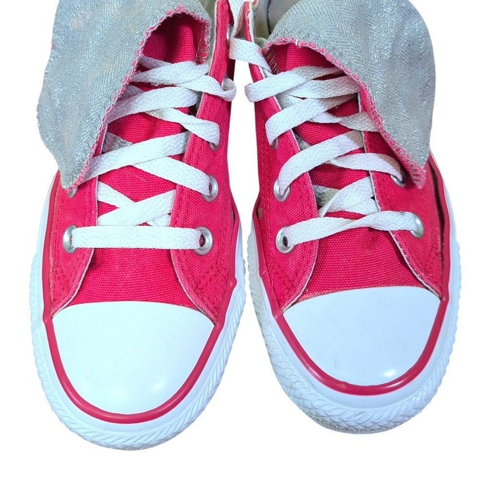 Converse All Star US 6 Women's Pink & Silver Low Top Sneakers Fold Over Tongue - Picture 3 of 9